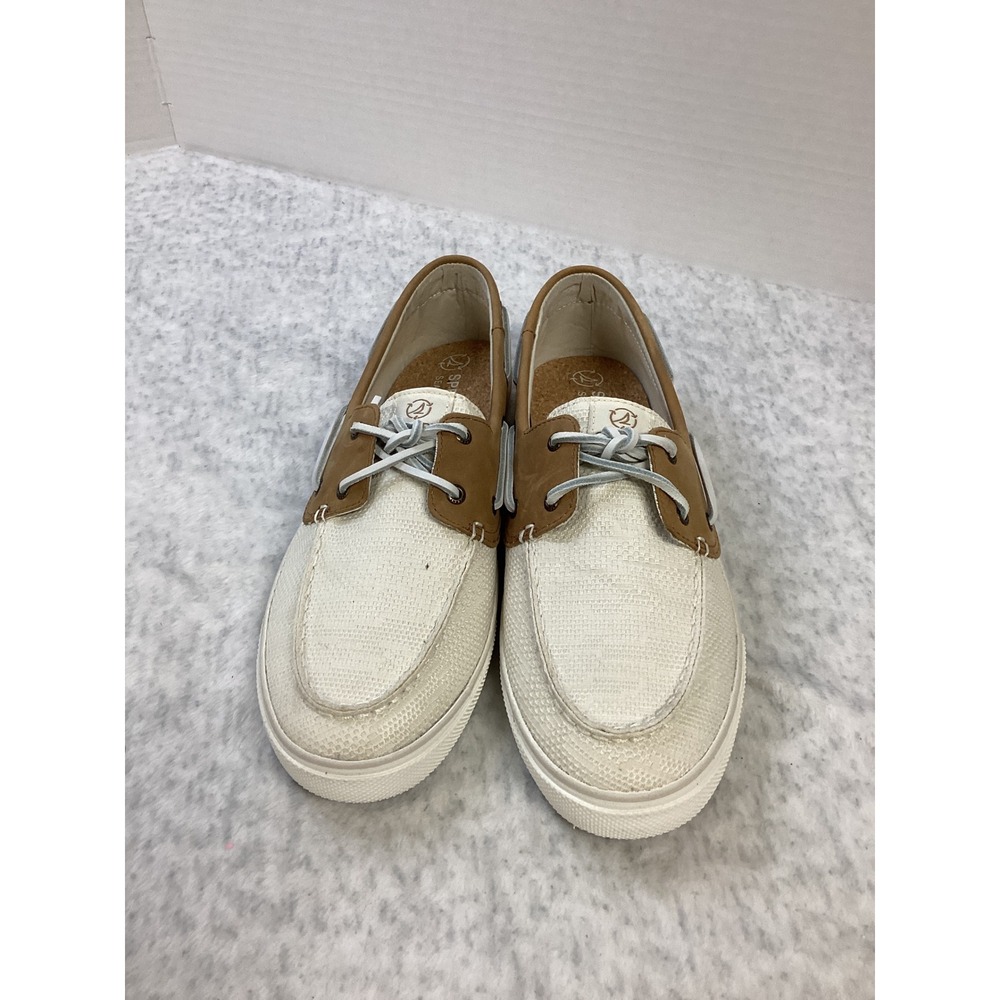 Sperry Bahama 2.0 Jacq Off White Tan Boat Shoes‎ Womens 12 STS89015